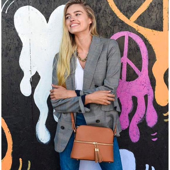 Vegan Leather Brown Crossbody Tassel Bag - Powerhouse Purse - Picture 8 of 9